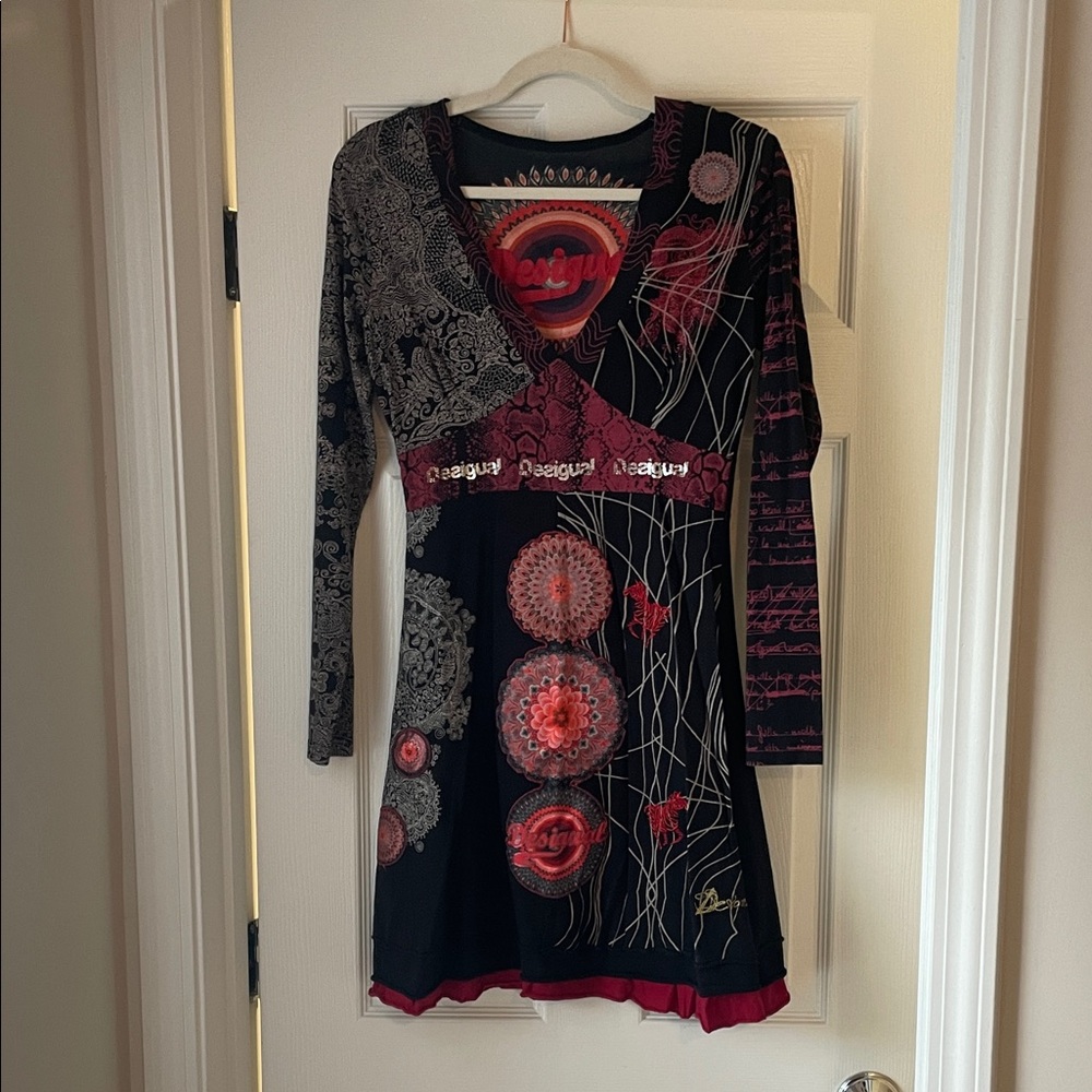 Desigual Multicolor Patterned V-Neck Dress